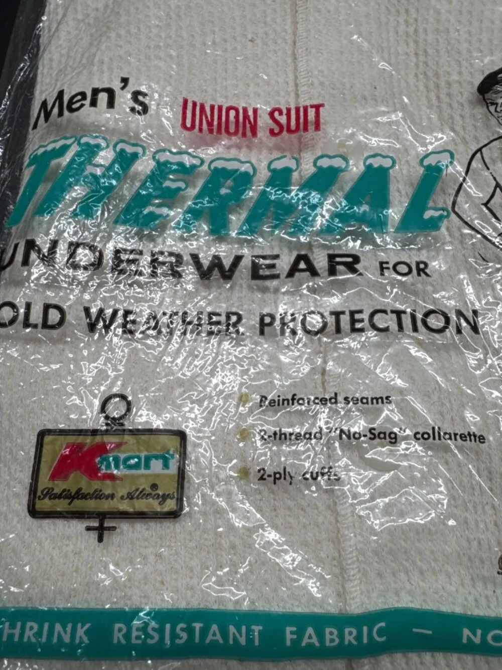 Mens Thermal Union Suit 100% Cotton Size Small 34-36 Kmart Durable Pre-Shrunk Co